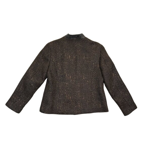 Chicos Jacket Blazer Womens Size 2 Brown Tweed Metallic‎ Leather Trim - Picture 2 of 7